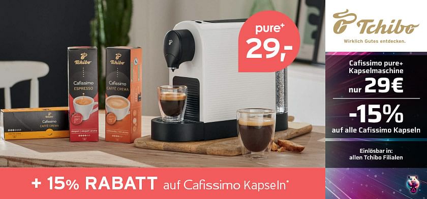 Cafissimo pure+ Kapselmaschine nur 29€ oder 15% auf alle Cafissimo Kapseln