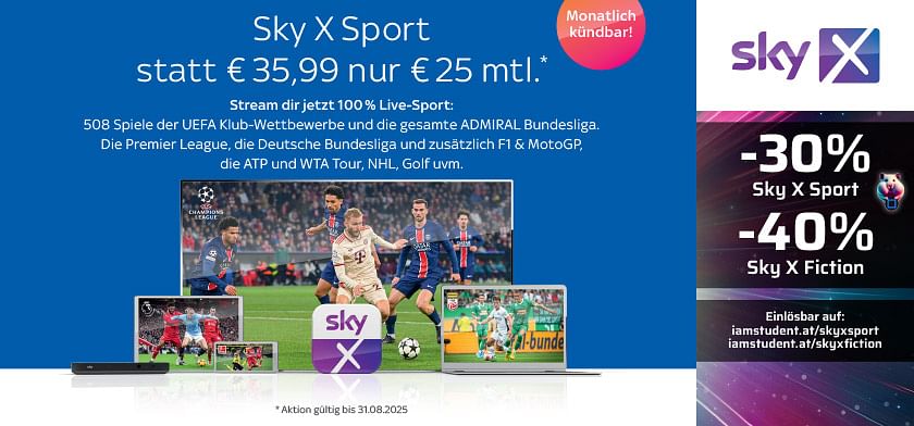 30% auf Sky X Sport und 40% auf Sky X Fiction