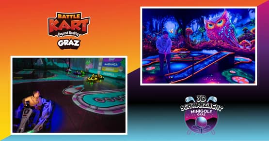 BattleKart & 3D Schwarzlicht Minigolf Graz Freizeit-Rabatt für Studenten