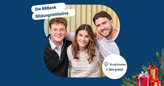 #adventskalendertürchen Unser 3. Türchen bringt dir nicht nur das gratis Junge Konto der BBBank, sondern zusätzlich bis zu 150€ Startprämie und on top 1 Jahr gratis Premium-Zugang zu StudySmarter für die ideale Prüfungsvorbereitung!