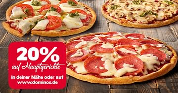 Domino’s Pizza, jetzt sparen und genießen: -20% auf alle Hauptgerichte!