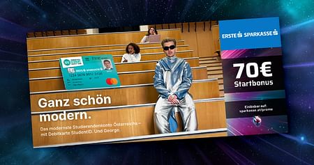 Mit dem Erste Bank und Sparkasse Studierendenrabatt aus dem neuen Gutscheinheft staubst du richtig ab! Eröffne online dein GRATIS-Studierendenkonto mit tollen Benefits und erhalte 70€ Startbonus on top!