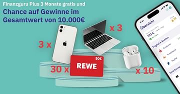 Finanzguru Plus 3 Monate gratis + Gewinne im Gesamtwert von 10.000€ abräumen!