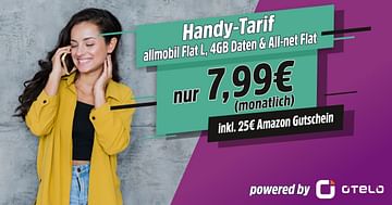 "allmobil" Tarif für nur 7,99€ + 25€ Amazon Gutschein von gethandy.de