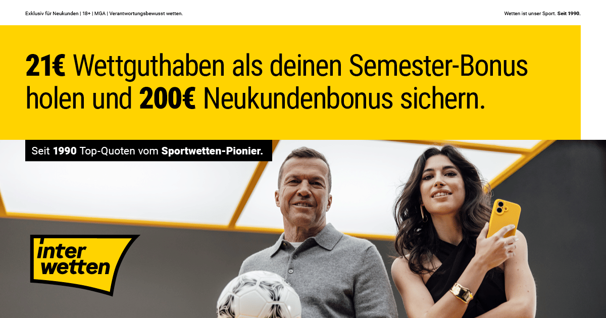 Registriere dich und sichere dir deinen 100% bis 200€ Neukundenbonus + 21€ Wettguthaben