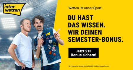 Bei Interwetten erlebst du Sportwetten zu Top-Quoten - speziell zum Fußball-Event des Jahres!&nbsp;iamstudent PLUS&nbsp;Mitglieder bekommen statt unserem regulären 11€ Wettguthaben jetzt ganze 21€ aufs Konto gutgeschrieben!