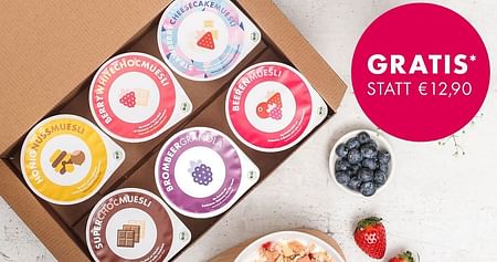 Sicher dir jetzt dein gratis Bio-Müsli-Probierpaket zum direkt Loslöffeln in 6 leckeren Sorten! Mit mymuesli Studentenrabatt erhältst du dein mymuesli2go Geschenk im Wert von 12,90€ schon ab einem Bestellwert von nur 9€!