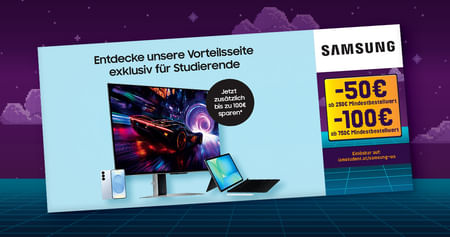 Mit Studentenrabatt aus dem neuen Gutscheinheft kaufst du im Samsung Student Shop noch günstiger ein: Entdecke laufend neue Produkte zum österreichweiten Bestpreis mit bis zu -60% und erhalte on top bis zu 100€ Nachlass!