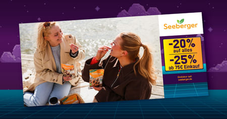 Bei Seeberger findest du leckere und natürliche Snacks in Hülle und Fülle! Mit Studentenrabatt aus dem aktuellen Gutscheinheft erhältst du alles, ob Studentenfutter, Rauchmandeln, getrocknete Mangos, Nussmuse und Co., 20% günstiger, SALE inklusive!