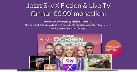 Das Wetter ist schlecht und du würdest dir am liebsten den ganzen Tag Serien reinziehen? Bei Sky X Fiction & Live TV hast du auch noch die Qual der Wahl! Mit Studentenrabatt aus unserem aktuellen Gutscheinheft streamst du für nur 9,99€ mtl.*.