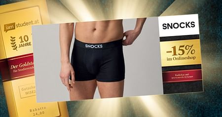 Entdecke deine neuen Lieblings-Basics bei SNOCKS: Neben Socken gibts auch Sportbekleidung, Boxershorts, Shirts und vieles mehr. Hol dir mit Studentenrabatt aus dem aktuellen Gutscheinheft -15% auf das ganze Online-Sortiment!