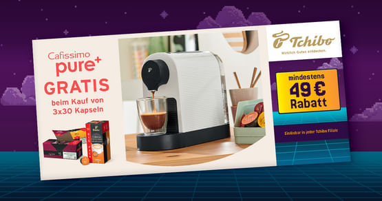 Tchibo deckt deinen Studi-Kaffeebedarf! Hol dir gleich genügend Kapseln für den nächsten Lernmarathon und freu dich mit Studentenrabatt aus dem neuen Gutscheinheft über die Cafissimo pure+ Kapselmaschine gratis obendrauf!