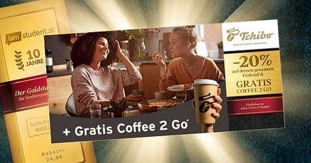 Stöbere bei Tchibo nach deinem Lieblingskaffee, Deko, Mode und vielem mehr! Mit Studentenrabatt aus dem neuen Gutscheinheft gibts nicht nur -20% auf deinen gesamten Einkauf in der Filiale, sondern auch noch einen gratis COFFEE 2 GO zur Stärkung!