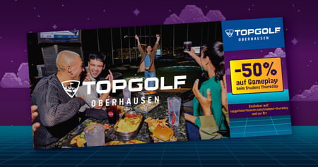 Topgolf kombiniert high-tech Spiel mit Spaß, Essen und Musik – dank Mikrochip-Bällen wird jeder Abschlag zum Spiel und Erlebnis für dich und deine Freunde. Mit Studentenrabatt aus dem neuen Gutscheinheft gibts -50% auf Gameplay beim Student Thursday!